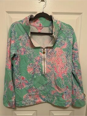 Lilly pulitzer Seafoam Green Patterned Half-Zip Pullover with Pink & Blue Print